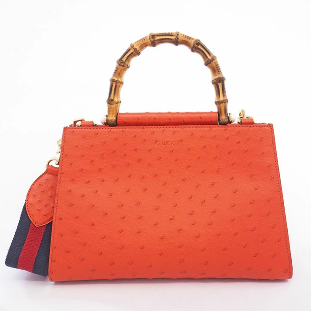 Gucci Shoulder Bag Gold Logo Bamboo Strap Handbag